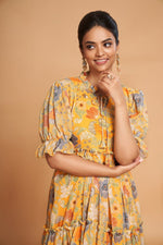 Glowing Yellow Color Georgette Fabric Casual Kurti