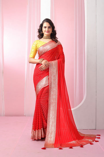 Classy Red Color Georgette Fabric Casual Saree
