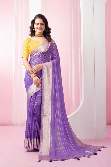 Classy Purple Color Georgette Fabric Casual Saree