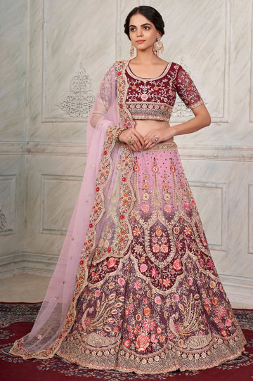 Captivating Pink Color Net Fabric Party Wear Lehenga