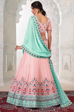 Captivating Peach Color Georgette Fabric Party Wear Lehenga
