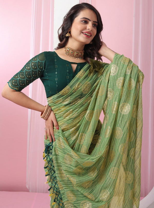 Pleasing Green Color Georgette Fabric Casual Saree