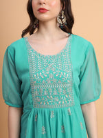 Wonderful Turquoise Color Georgette Fabric Casual Kurti