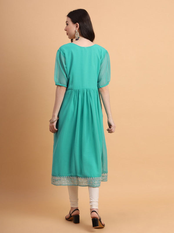 Wonderful Turquoise Color Georgette Fabric Casual Kurti