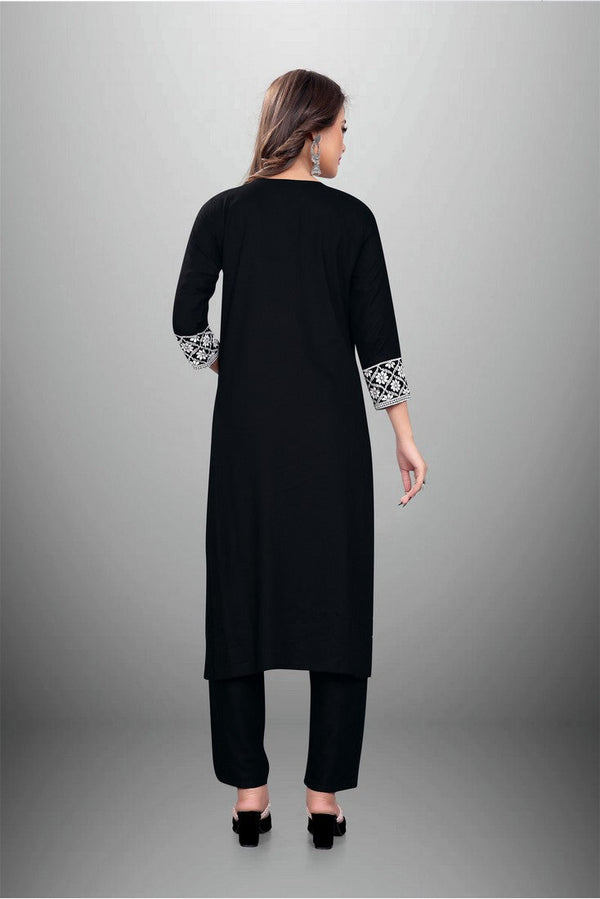 Superb Black Color Rayon Fabric Kurti With Bottom