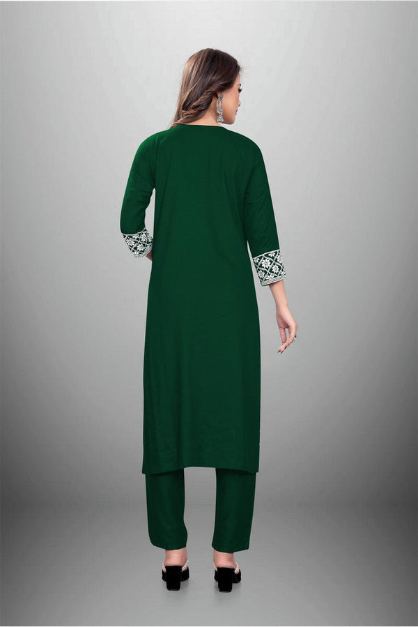 Superb Green Color Rayon Fabric Kurti With Bottom