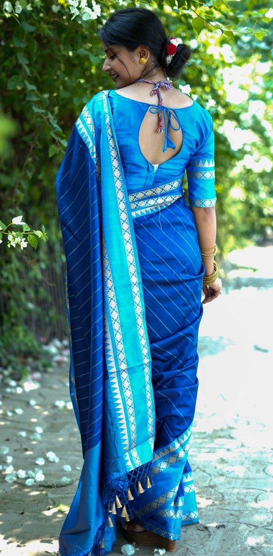 Desirable Blue Color Raw Silk Fabric Casual Saree