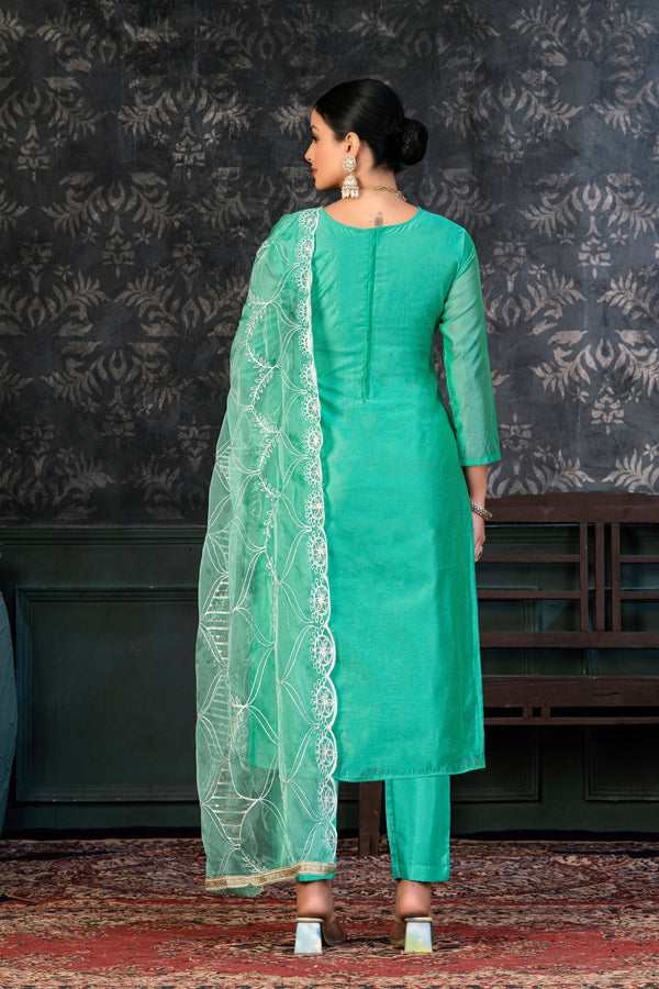 Alluring Green Color Organza Fabric Casual Suit