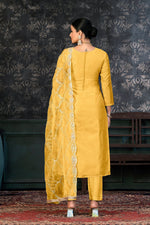 Alluring Yellow Color Organza Fabric Casual Suit