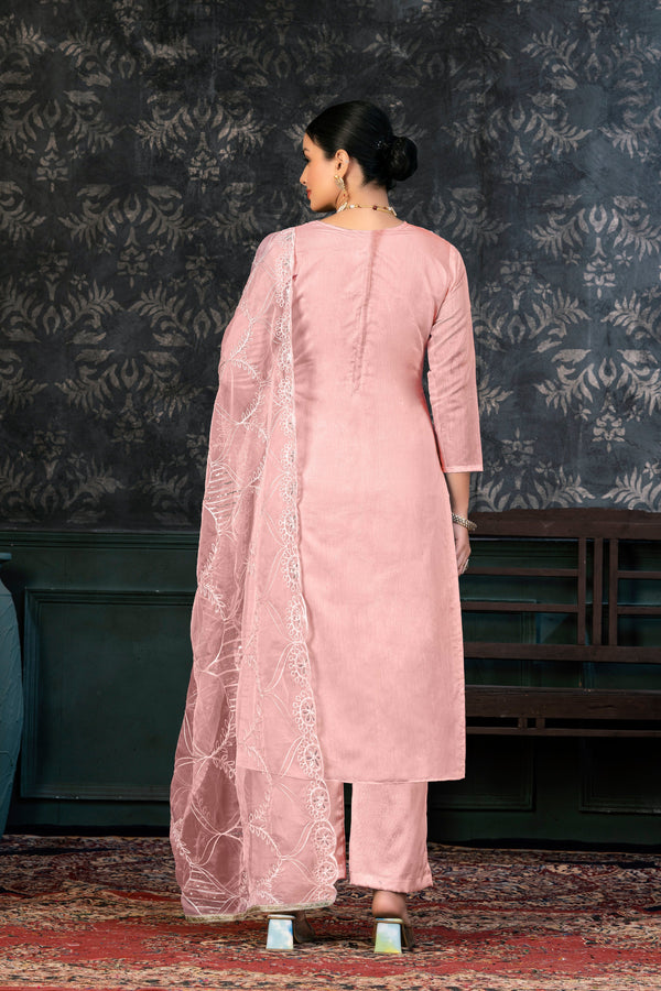 Alluring Pink Color Organza Fabric Casual Suit
