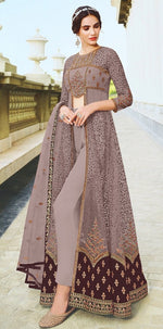 Splendid Grey Color Net Fabric Partywear Suit