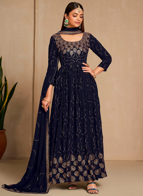 Attractive Navy Blue Color Georgette Fabric Gown