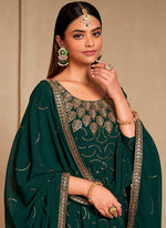 Attractive Green Color Georgette Fabric Gown