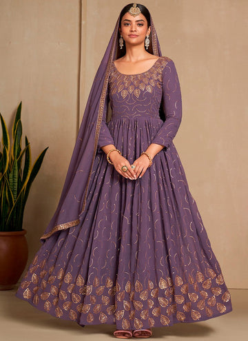 Attractive Purple Color Georgette Fabric Gown