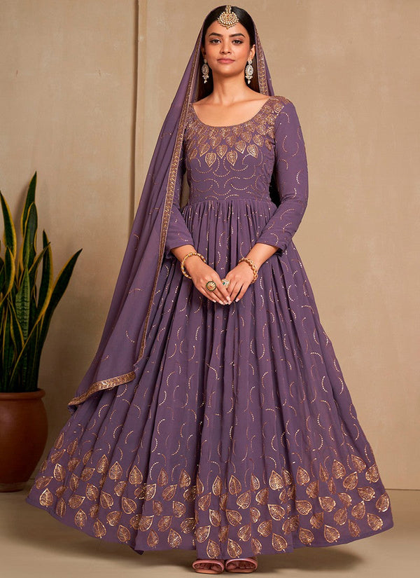 Attractive Purple Color Georgette Fabric Gown