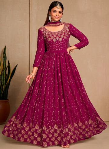 Attractive Magenta Color Georgette Fabric Gown