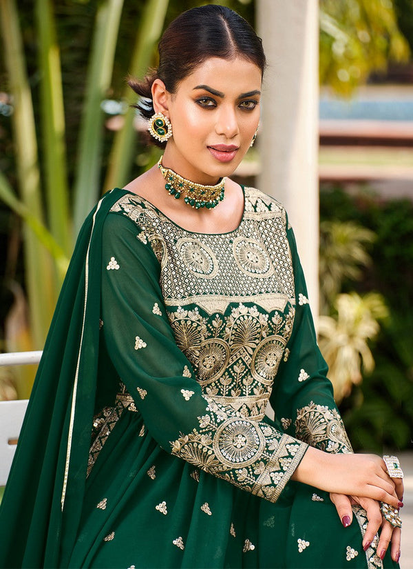 Amazing Green Color Georgette Fabric Partywear Suit