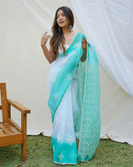 Pleasing Turquoise Color Organza Fabric Casual Saree