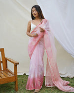 Pleasing Pink Color Organza Fabric Casual Saree