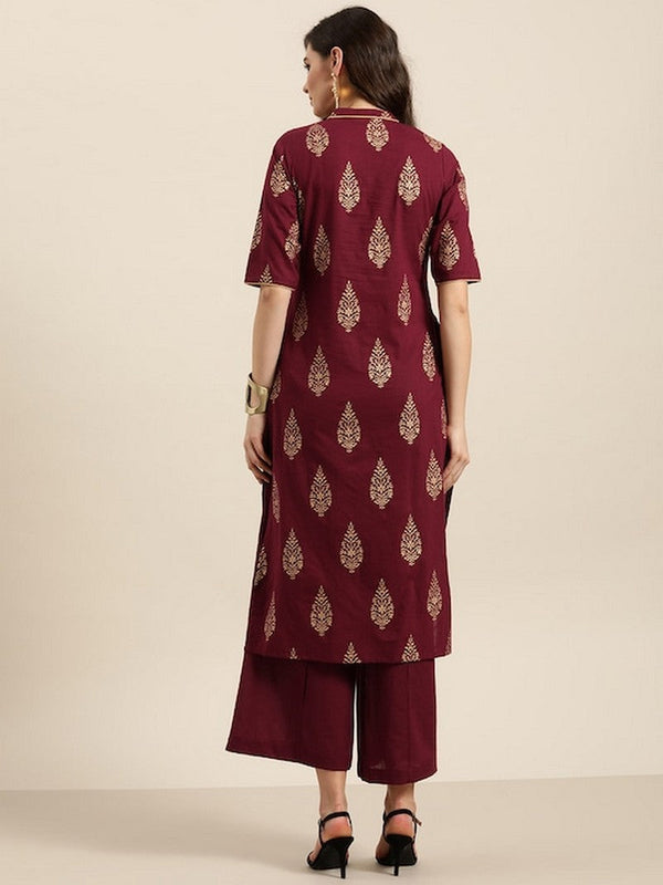 Dazzling Wine Color Cotton Fabric Casual Suit
