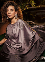 Desirable Grey Color Satin Fabric Partywear Saree