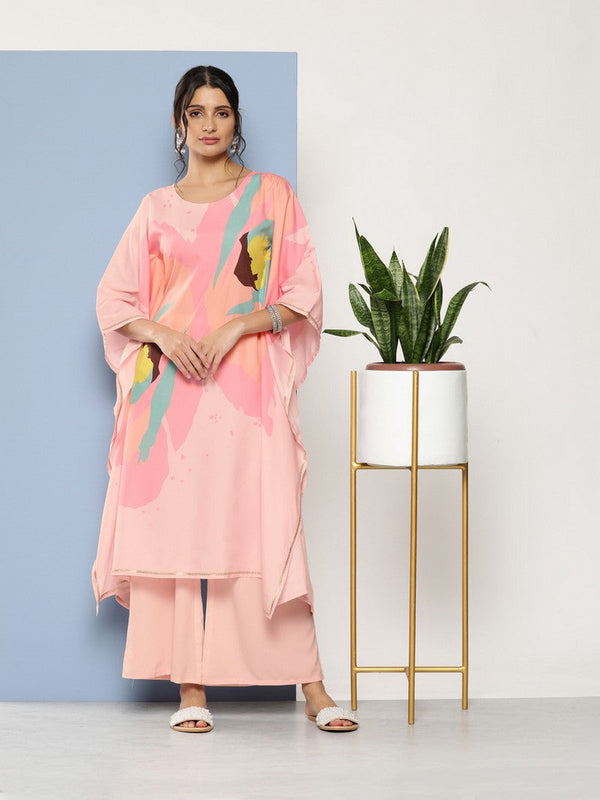Glowing Pink Color Crepe Fabric Kurti With Bottom
