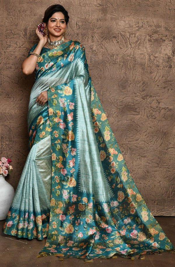 Pleasing Aqua Color Silk Fabric Casual Saree