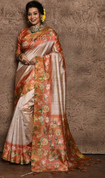 Pleasing Brown Color Silk Fabric Casual Saree