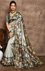 Pleasing Grey Color Silk Fabric Casual Saree