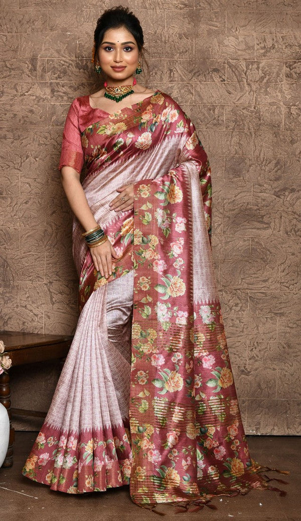 Pleasing Pink Color Silk Fabric Casual Saree