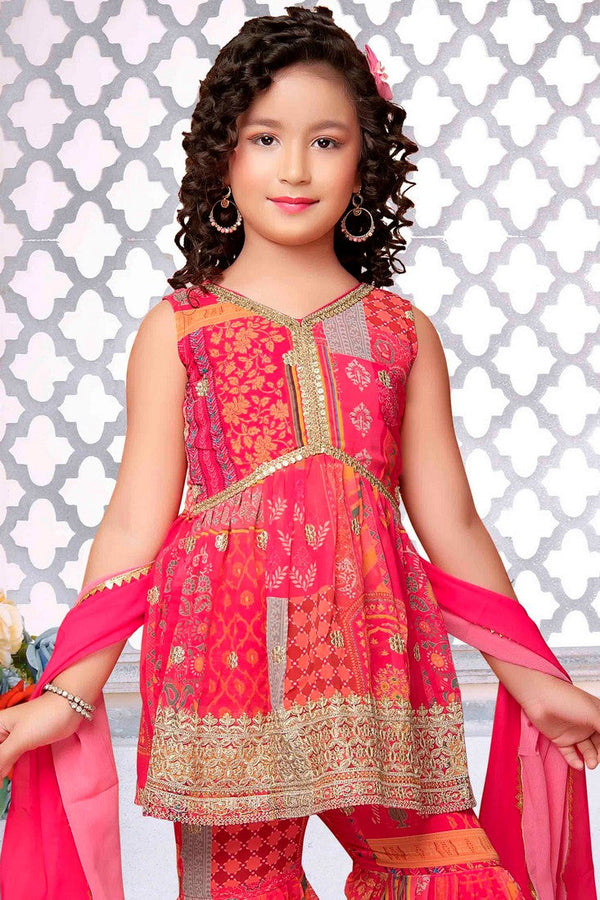Glowing Pink Color Georgette Fabric Girl