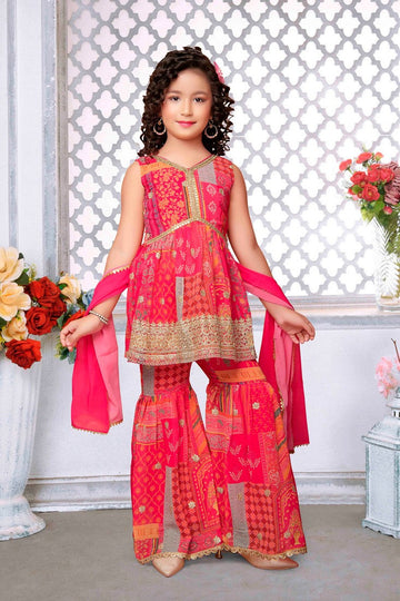 Glowing Pink Color Georgette Fabric Girl