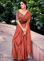 Angelic Brown Color Satin Fabric Casual Saree