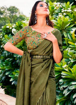 Angelic Green Color Satin Fabric Casual Saree