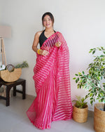 Pleasing Pink Color Organza Fabric Casual Saree