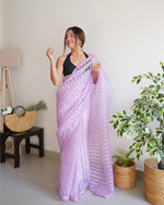 Pleasing Purple Color Organza Fabric Casual Saree