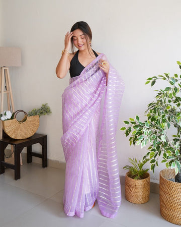 Pleasing Purple Color Organza Fabric Casual Saree
