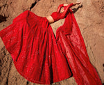 Captivating Red Color Net Fabric Party Wear Lehenga