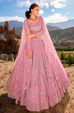 Captivating Pink Color Organza Fabric Party Wear Lehenga