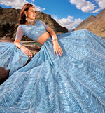 Captivating Aqua Color Net Fabric Party Wear Lehenga