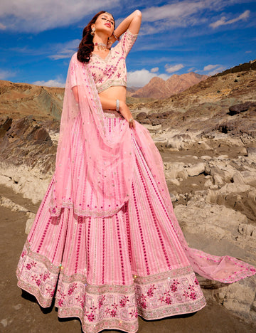 Captivating Pink Color Georgette Fabric Party Wear Lehenga