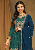 Attractive Teal Color Georgette Fabric Partywear Suit