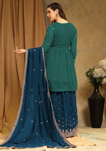 Attractive Teal Color Georgette Fabric Partywear Suit