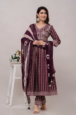 Ravishing Wine Color Rayon Fabric Designer Suit