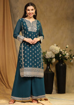 Attractive Teal Color Georgette Fabric Plazzo Suit