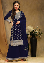 Attractive Navy Blue Color Georgette Fabric Plazzo Suit