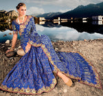 Grand Blue Color Satin Fabric Partywear Saree