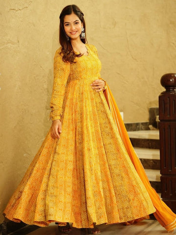 Amazing Yellow Color Georgette Fabric Gown