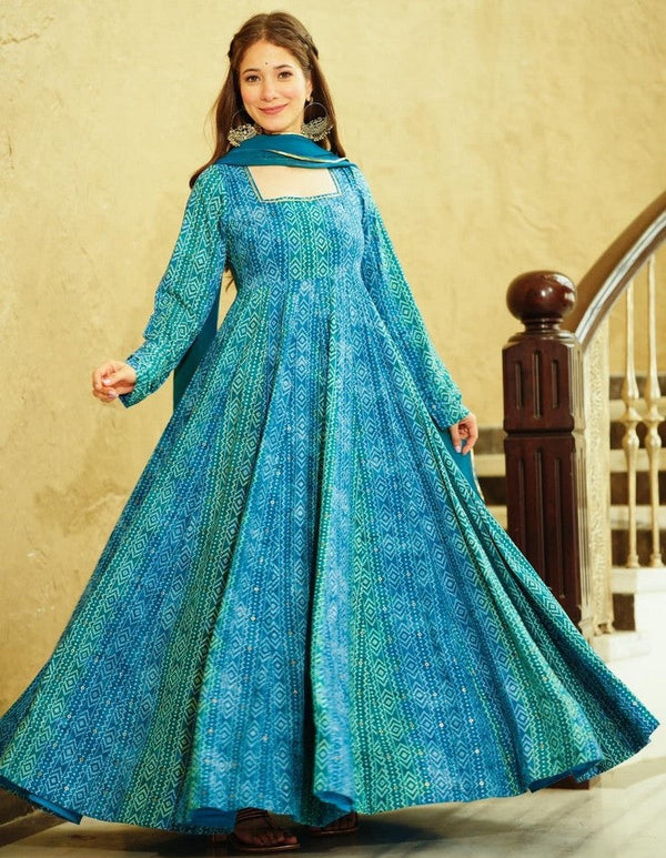 Amazing Turquoise Color Georgette Fabric Gown