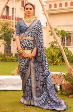 Striking Blue Color Silk Fabric Partywear Saree